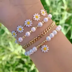 Daisy Flower Pendant Chain Bracelet Set 4 Pcs